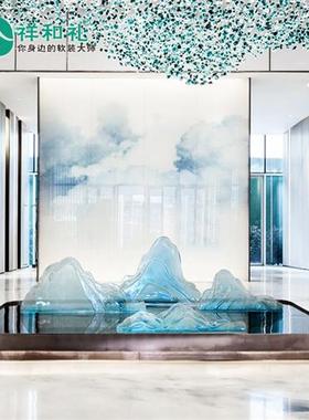 新中式艺术雕塑摆设店大堂别墅会所大型组合落地透明树脂假山摆件