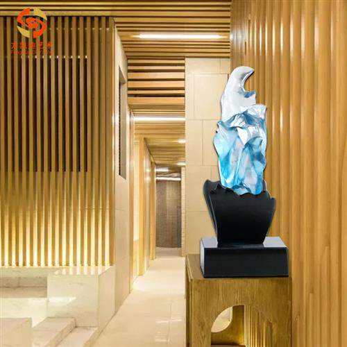 冰晶内雕方体工艺品酒店玄关样板房摆件模型礼品创意透明树脂雕塑