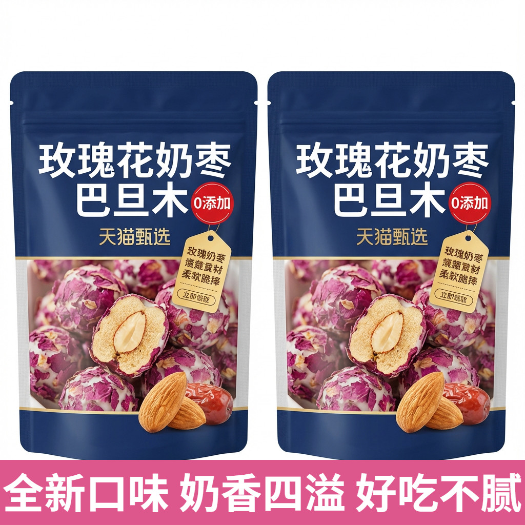 玫瑰花奶枣巴旦木新疆红枣网红夹心手工无核奶枣独立包装年货零食
