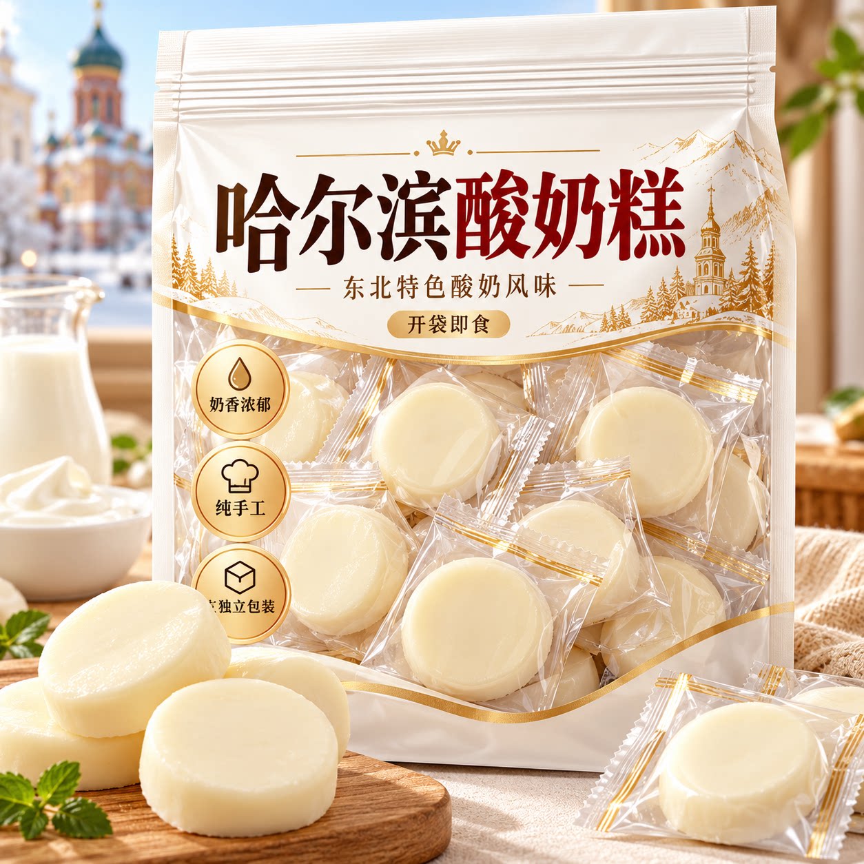 哈尔滨酸奶糕旗舰店东北正宗特产手工奶酪道里区菜市场营养早餐