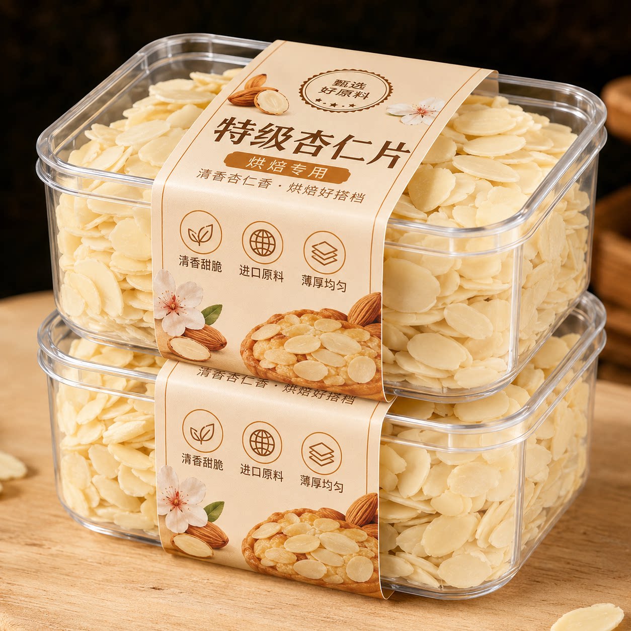 杏仁片烘焙专用原味散装扁桃仁薄切片杏仁蛋糕装饰糯米船原料商用图片