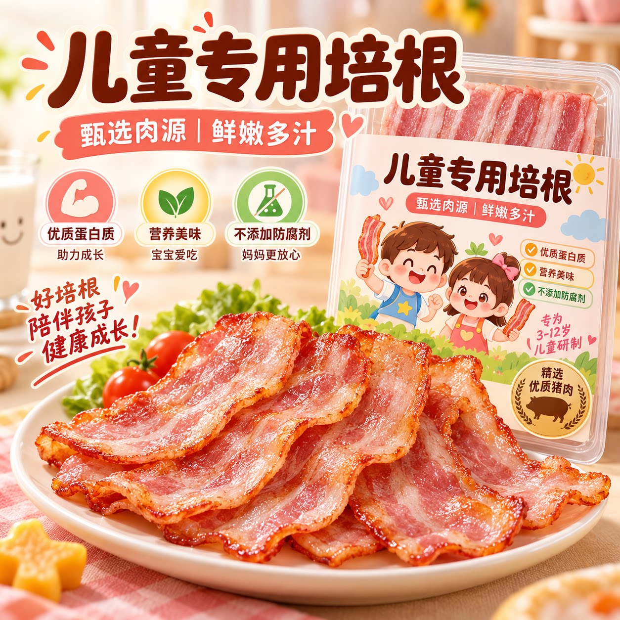 培根儿童原切无添加烟熏厚切培根三明治专用营养早餐吃官方旗舰店