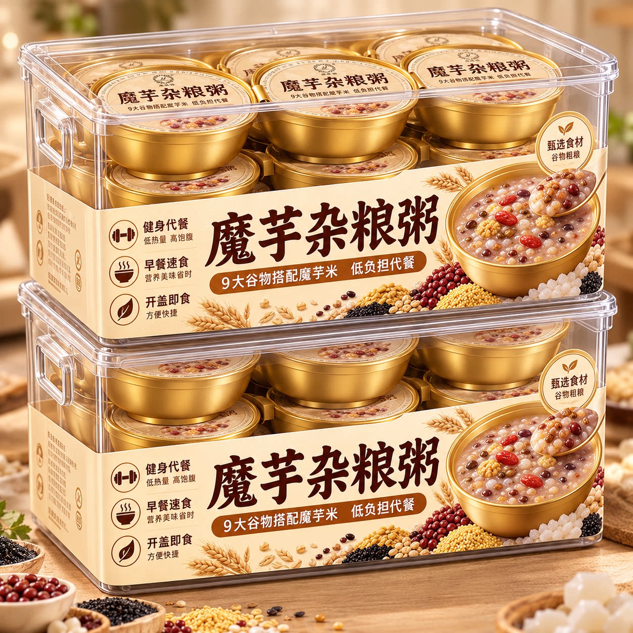 魔芋杂粮粥八宝粥速食藜麦粥紫米粥轻食营养早餐速食粥健身专用