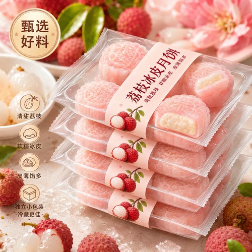 荔枝冰皮月饼爆浆水果馅即食糕点独立包装糕团中秋馅流心送礼月饼