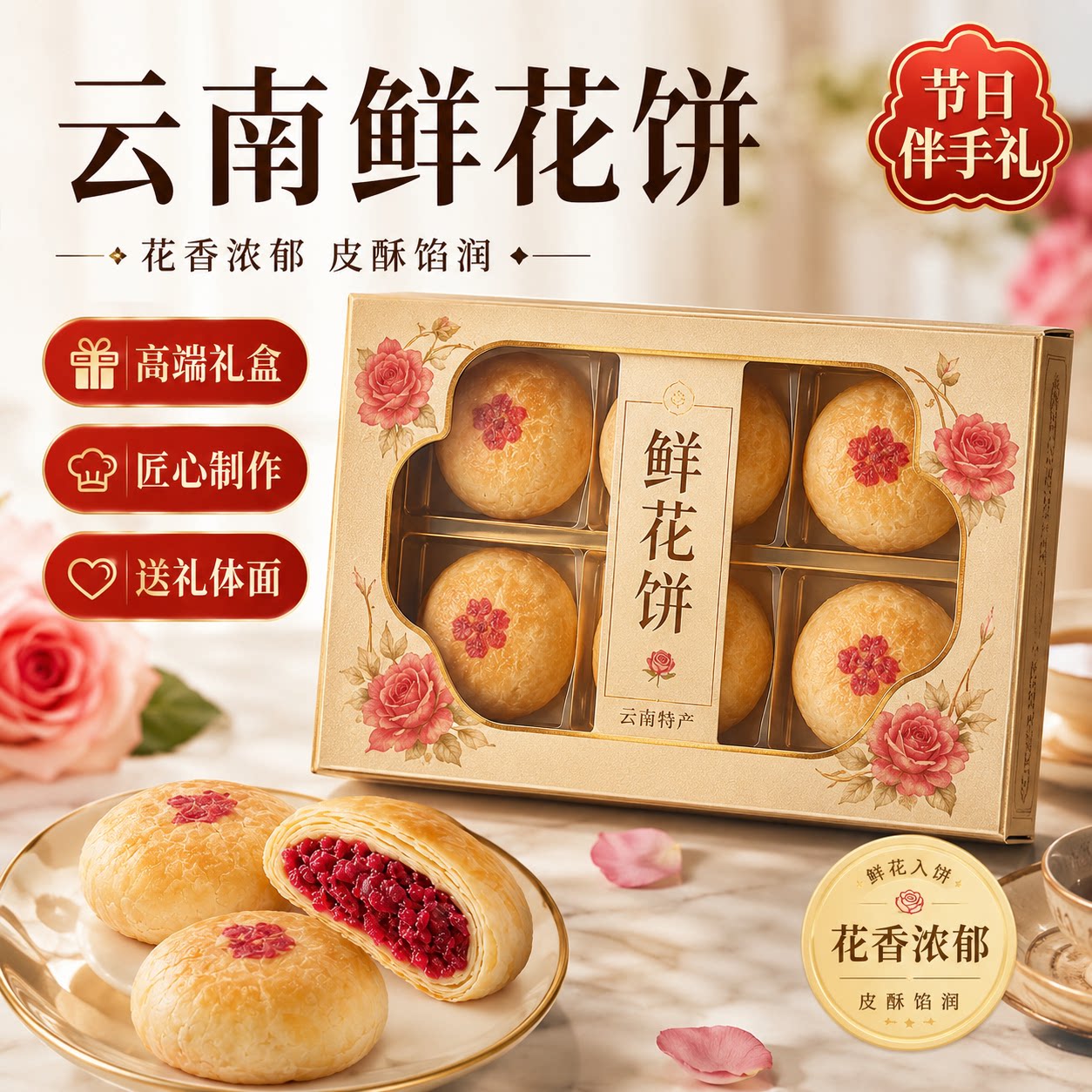 云南鲜花饼伴手礼盒装官方旗舰店传统糕点心零食小吃云南特产送礼