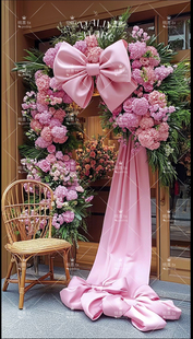 春季仿真花饰蝴蝶结美陈装置造景户外商场橱窗编织草帽花氛围布置