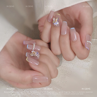 In Gems彩虹法式穿戴甲美甲穿戴式可拆卸假指甲光疗贴片手工定制