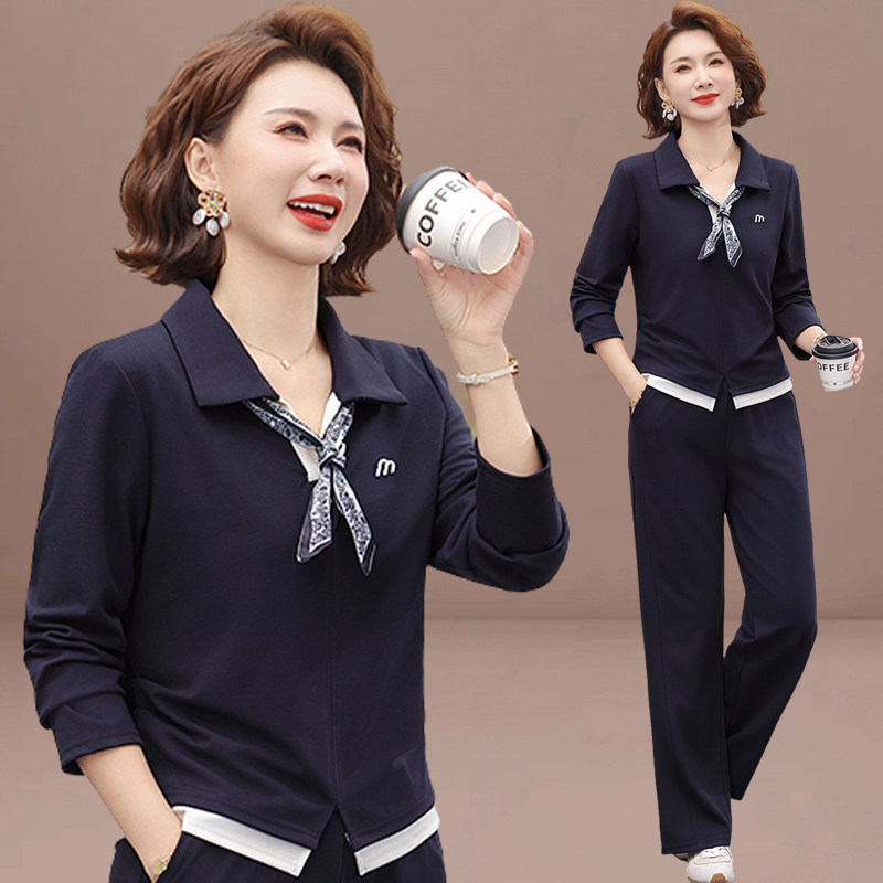 妈妈春装休闲运动服套装中老年女装春秋洋气卫衣宽松两件套50岁60