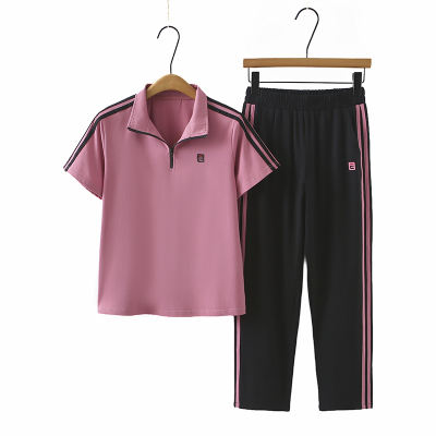 中年妈妈夏装纯棉运动服套装女2026新款T恤中老年夏季休闲两件套