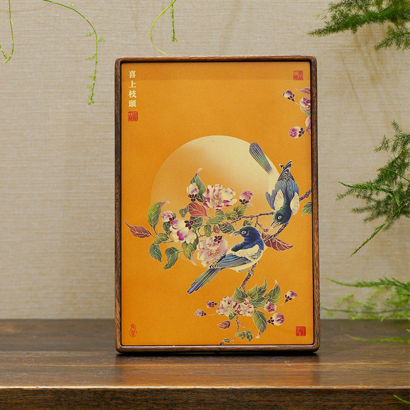 书房茶室桌面摆台画古风花鸟设计