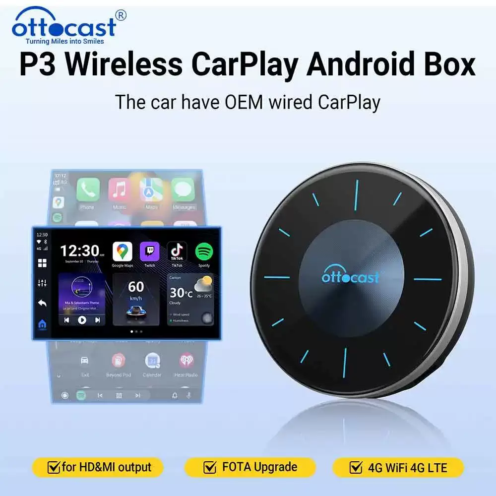 OTTOCAST-Смарт ТВ-бокс P3 OttoAibox CarPlay AI Box, беспроводной