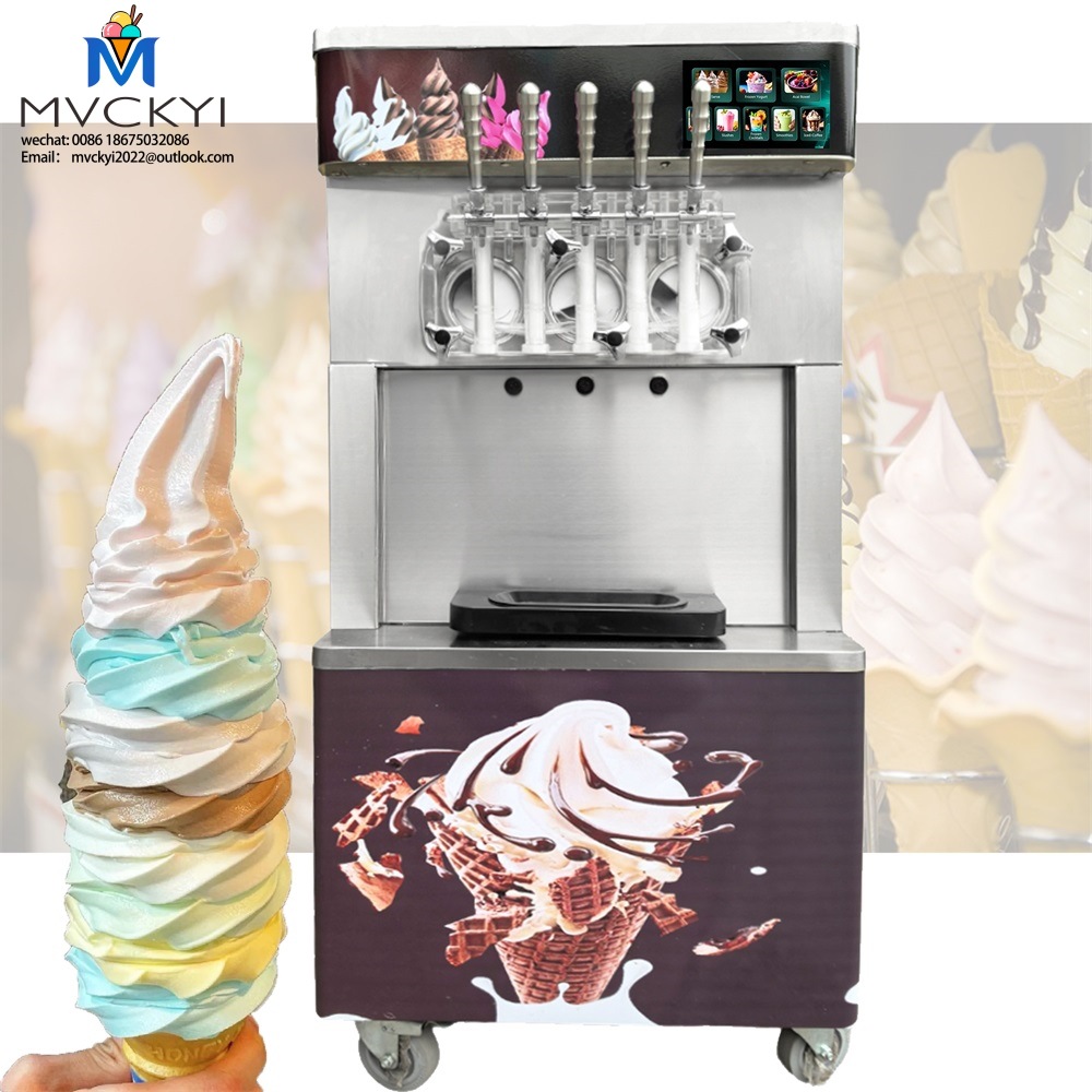 精选商用5头冰激凌机全自动立式甜筒学雪糕机摆摊用冰淇淋机 现货