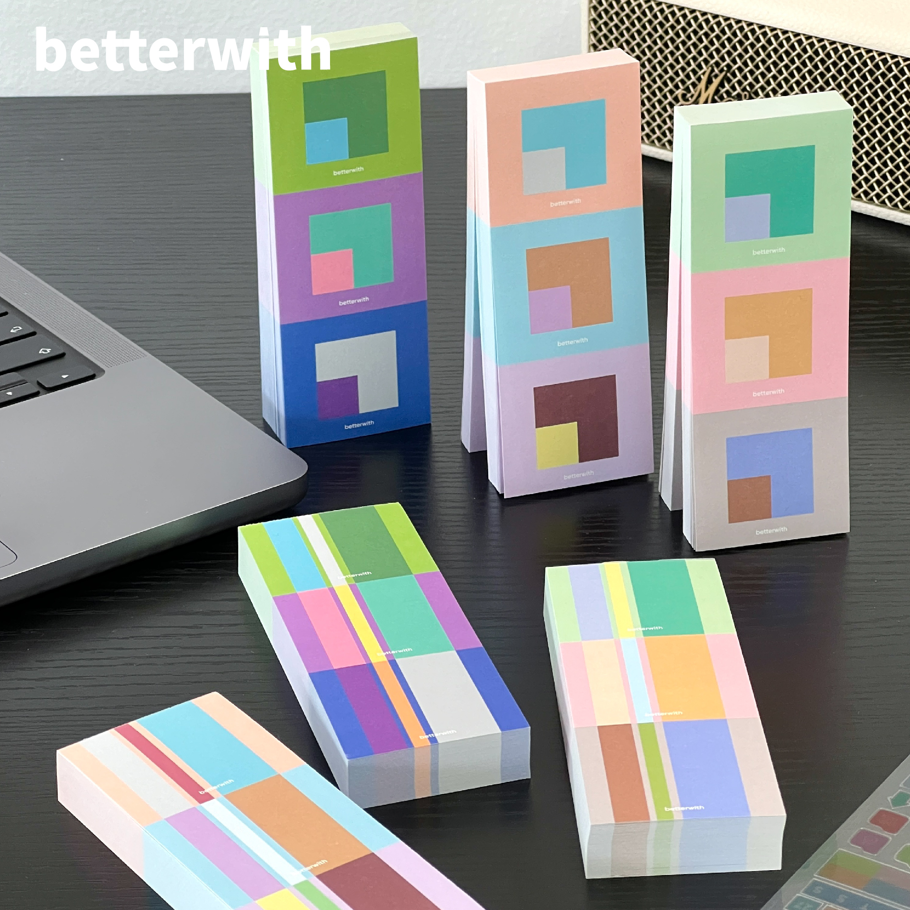 betterwith原创设计方形条纹撞色复古简约彩色无粘性便签手账素材