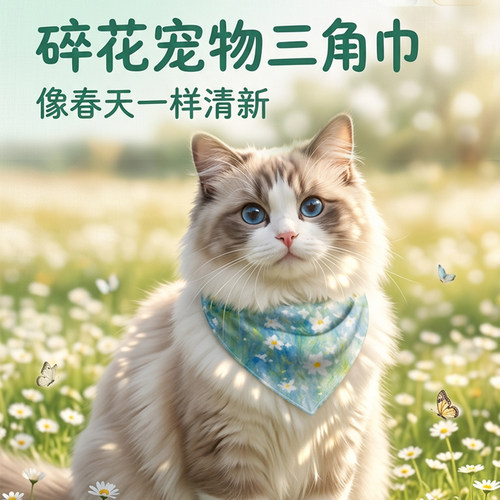 油画小雏菊宠物口水巾 雪纳瑞泰迪猫咪通用三角巾 可调节防脏围脖