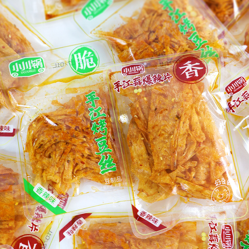 湖南特产小川锅平江蒜爆辣片烤豆丝儿时怀旧辣条香辣麻辣小零食品