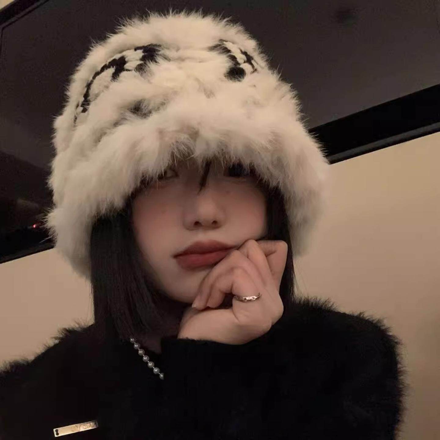 兔毛针织毛绒渔夫帽女冬款