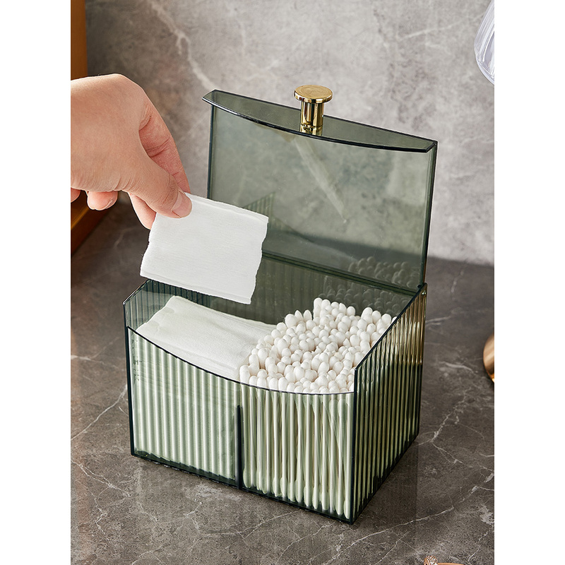 桌面收纳盒棉签化妆棉垫牙签专用防尘盖透明床边家用翻盖收纳盒