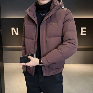 155小个子连帽羽绒服男冬季小码S号XS修身短款外套白鸭绒保暖上衣