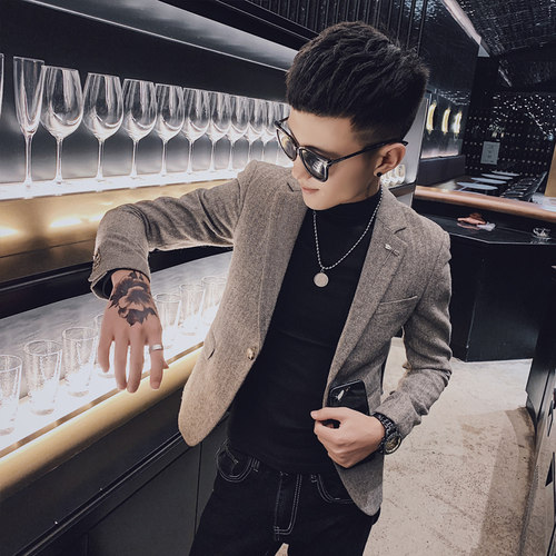 160帅t小码西装男外套秋冬发型师矮个子S号XS修身毛呢短款西服155