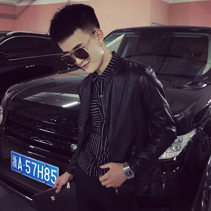 社会小伙紧身外套矮个子XS码短款机车服矮个子S皮衣小码夹克男155