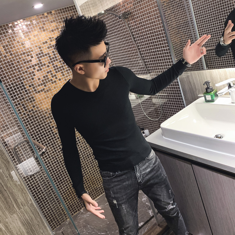 精神小伙修身长袖毛衣男160帅T小码矮个子S号XSV领薄款打底针织衫