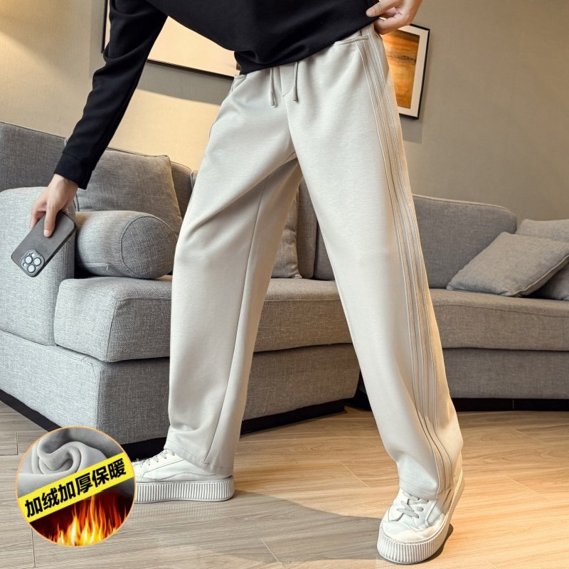 潮牌直筒裤子男款秋冬S码宽松运动裤男士弯刀裤痞帅加绒休闲卫裤
