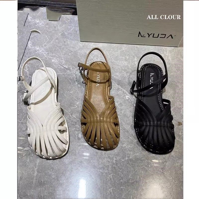 小众复古包头凉鞋海边沙滩平底鞋