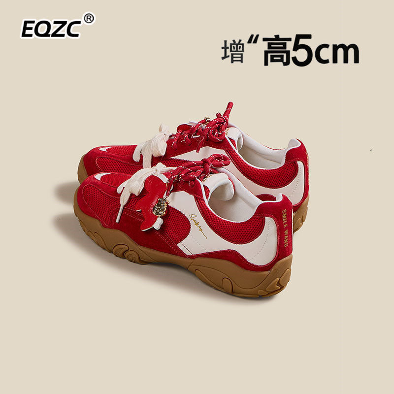 【增高5cm】本命年红厚底德训鞋2026女士新款百搭休闲运动阿甘鞋