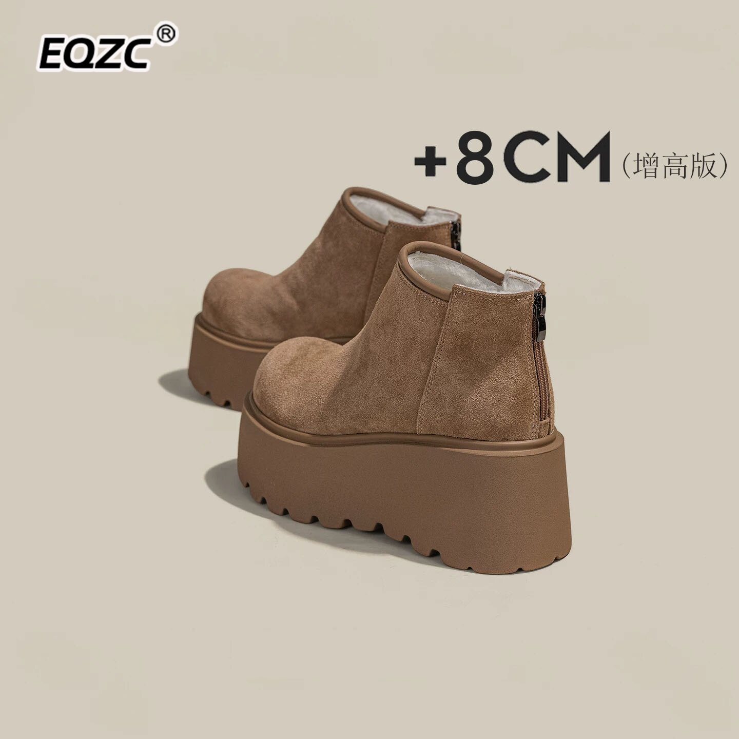 厚底增高8cm卡皮巴拉雪地靴女2026冬季新款小个子后拉链加厚棉鞋