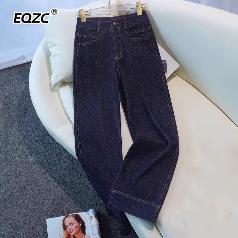 窄版修身牛仔阔腿裤女士2025春秋百搭新款高腰显瘦潮流休闲直筒裤