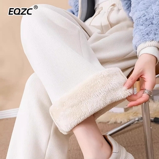 女士秋冬东北棉裤 阔腿裤 特厚休闲高腰显瘦 新款 雪尼尔加绒加厚窄版