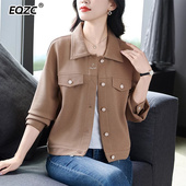 百搭纽扣开衫 翻领宽松短外套女2024年春秋新款 时尚 酷感机车风上衣