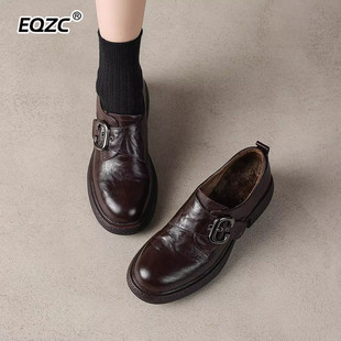 高端法式乐福鞋女复古2026春秋新款小皮鞋英伦风厚底加绒乐福单鞋