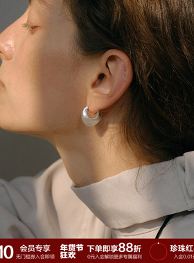 SOFT ROOM陶罐耳环刺绣拉丝肌理复古配饰小众简约女高级纯银耳针