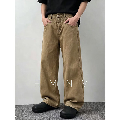 HMNV美式复古宽松cleanfit纯棉直筒宽松弧形男女潮牌休闲牛仔长裤