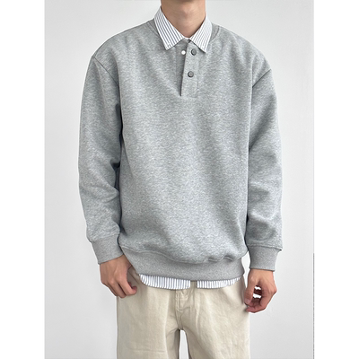 HMN Studio日系复古重磅卫衣男春秋款亨利领套头卫衣长袖cleanfit