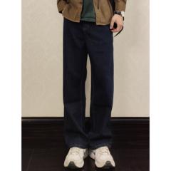 HMN Studio日系复古潮牌高街直筒牛仔裤男百搭宽松原色做旧长裤