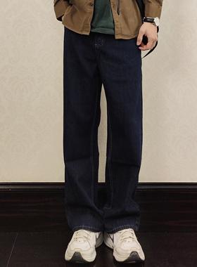 HMN Studio日系复古潮牌高街直筒牛仔裤男百搭宽松原色做旧长裤