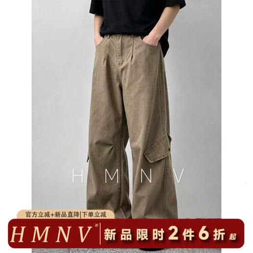 HMNV美式复古纯棉直筒宽松工装裤男女显瘦百搭阔腿美拉德休闲裤