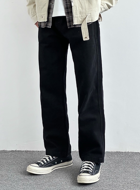 HMN Studio美式复古宽松直筒水洗牛仔裤显瘦黑牛休闲百搭长裤流行