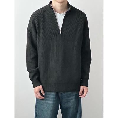HMNStudio日系复古半拉链毛衣