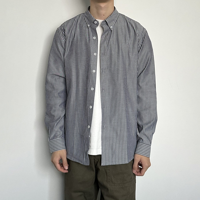 HMN Studio2024新款春秋日系复古开衫长袖条纹衬衫男休闲潮流衬衣