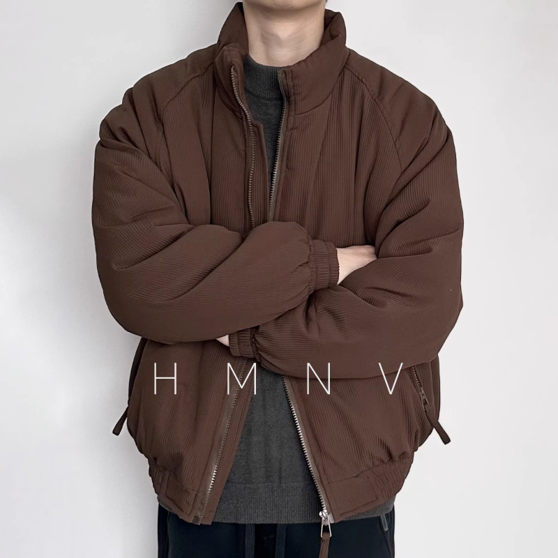 HMN Studio冬季新款男士日系复古加棉保暖棉袄宽松百搭立领棉服图片