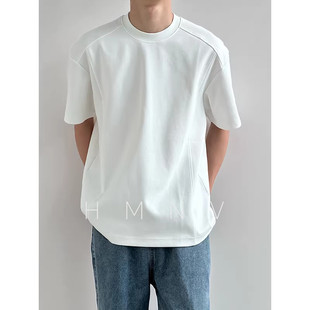 HMN Studio美式复古300g重磅纯色短袖t恤男宽松简约cleanfit打底