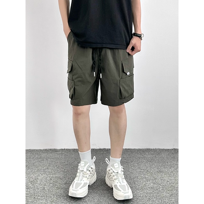 HMN Studio美式工装军绿色短裤男多口袋设计薄款冰丝速干五分裤