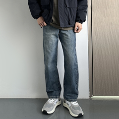 HMN Studio日系直筒水洗牛仔裤潮流显瘦美式cleanfit休闲复古长裤
