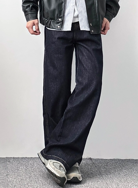 HMN Studio美式直筒原色牛仔裤宽松丹宁水洗做旧简约休闲阔腿裤子
