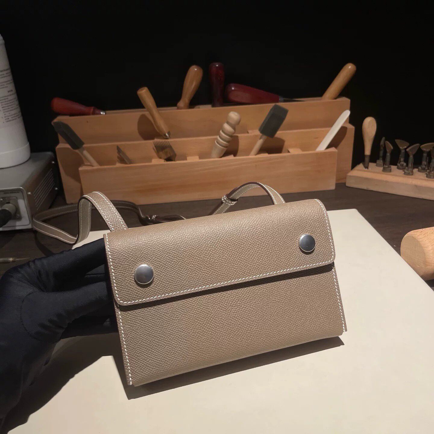 李师傅~手工定制Snap wallet钱包手机包牛皮可调节斜挎包大象灰