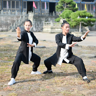 道行布衣高端竹节麻太极服假两件练功服团体套装休闲服春秋