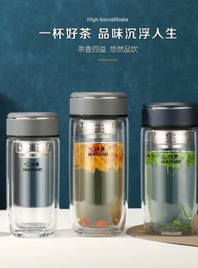 华象2264-5鹅蛋锥形双层高硼硅耐热玻璃杯车载便携泡茶品茗杯